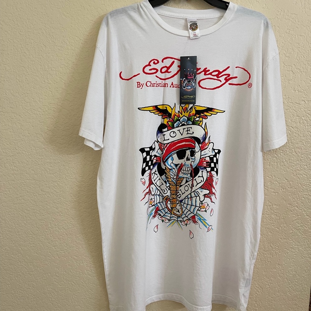 ED HARDY by Christian Audigier LOVE KILL SLOWLY Men’s Shirt Size XL White NWT